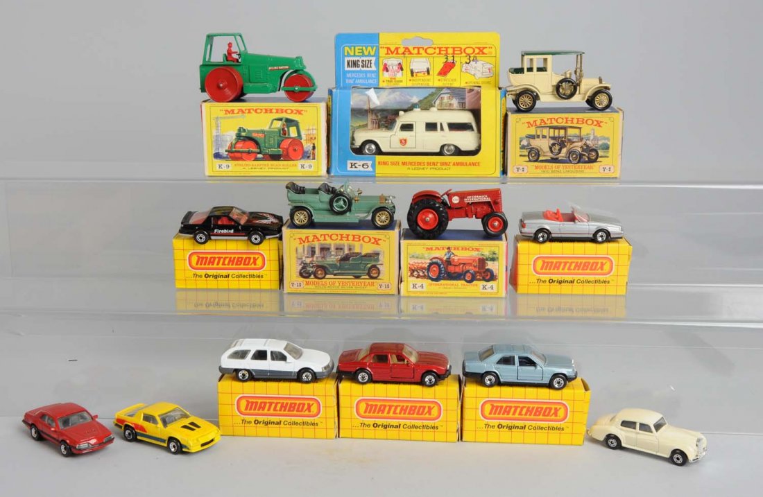 Matchbox King Size Regular Wheels Some OB: Lot consists of 1k-9 king size Aveling-barfored road roller. Has a ride driver and is in mint condition and in original box. Box is missing one end. K4 international tractor in mint condition with ori