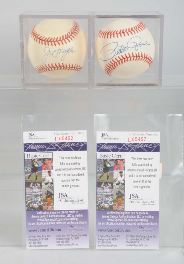 Lot Of 2: Autographed Major League Baseballs.: The first one is Joe Morgan and the other one is Pete Rose who both played for the Cincinnati Reds at one time in their careers. Both have JSA authentication. The Joe Morgan is on a William D. White p