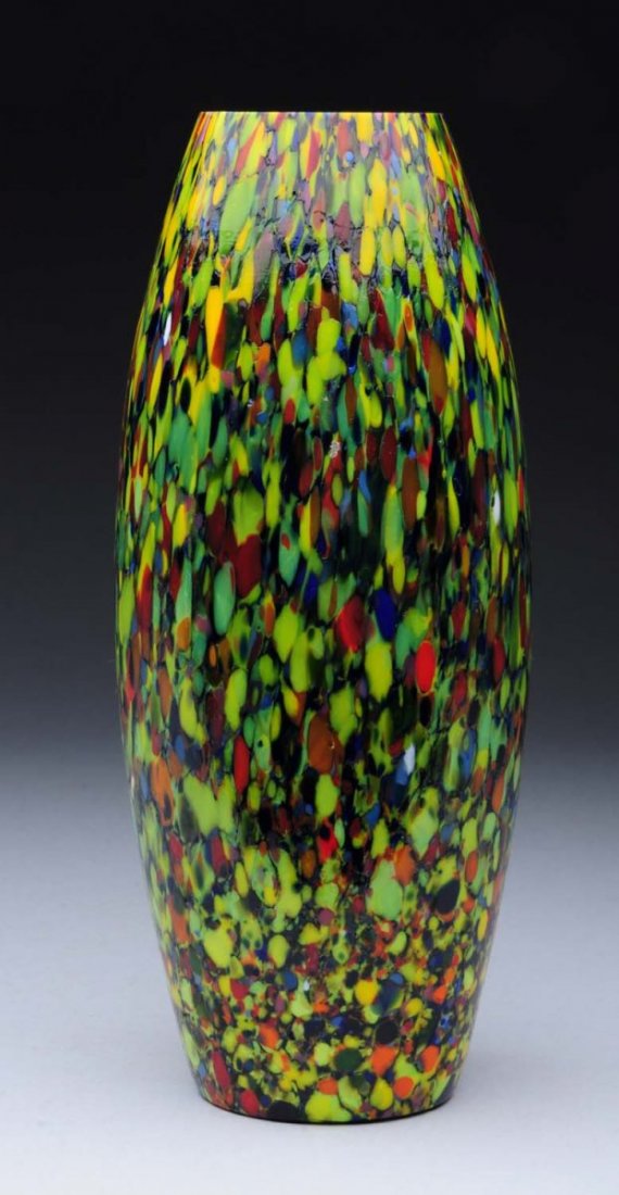 Czech Art Deco Vase.: Czech deco vase in multi colored design. Circa 1920's. Condition (Excellent). Size 8" x 3 - 1/2".