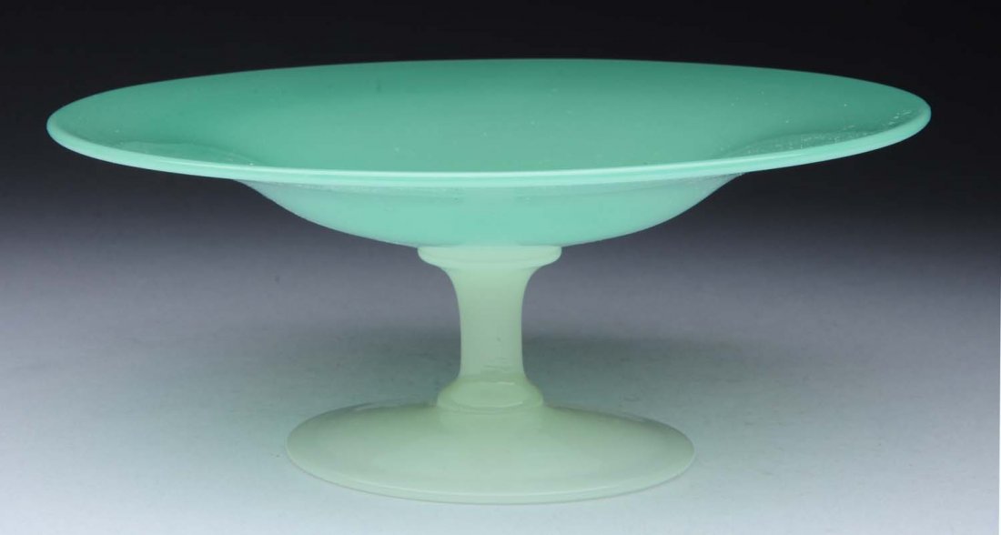 Steuben Compote.: Steuben green jade and alabaster compote. Condition (Excellent). Size 3" x 7".