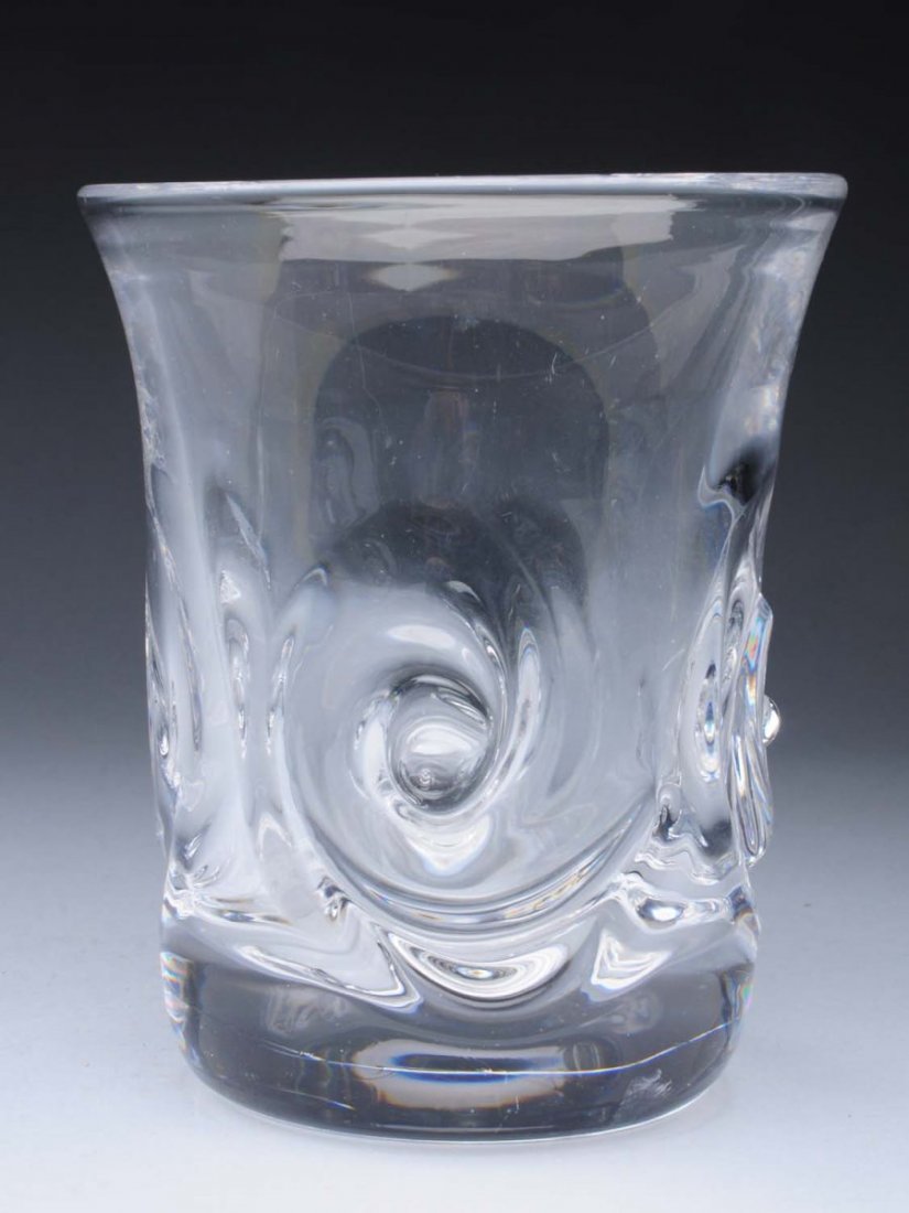 Kosta Boda Crystal Vase.: Kosta Boda crystal vase with swirled decoration by Goran Warff. Signed 1960's, numbered 46127. Condition (Excellent). Size 6 - 1/2" x 5 - 1/2".