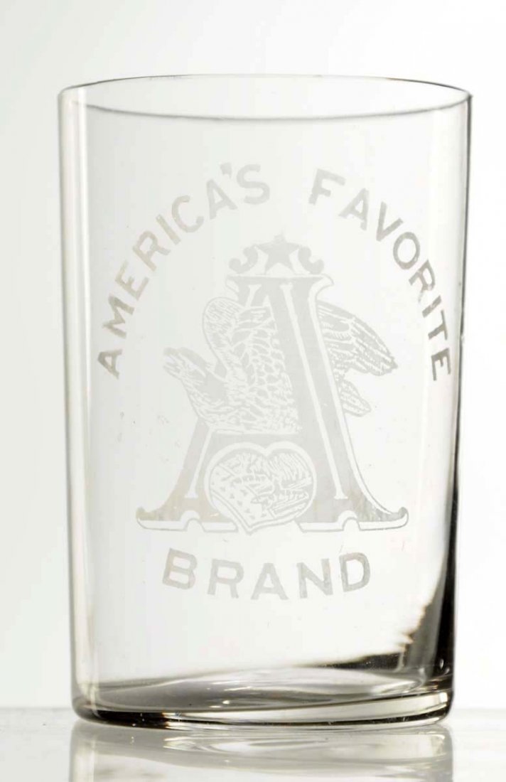 Anheuser-Busch Acid Etched Beer Glass.: Reads "America's Favorite Brand" version. Hard to find earlier logo. Some very minor marks to left of eagle. Glass is clean with no chips or cracks. Condition (Excellent). Size 3 - 1/2" T.