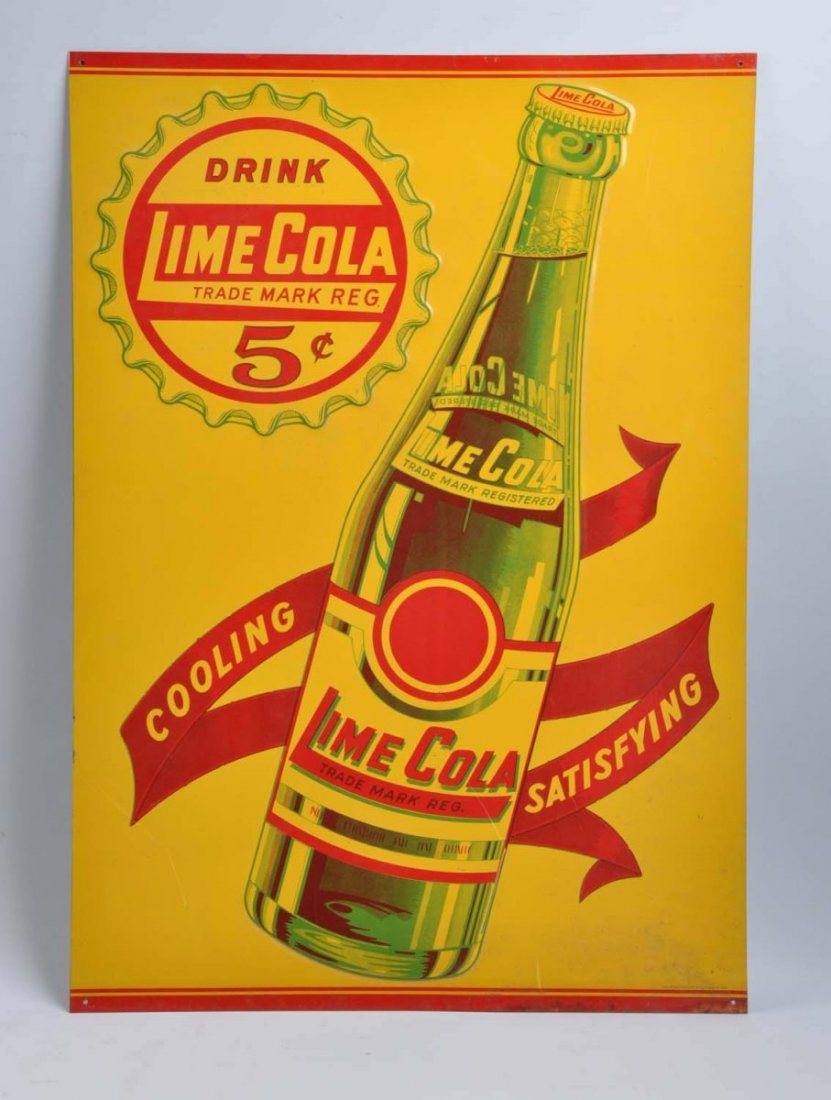 1930’s-40’s Lime Crush Embossed Tin Sign.: Rarely seen and in beautiful condition with only light soiling, a few very small scratches, and minor bottom edge rust. Condition (Near Mint). Size 20" L x 28" T.