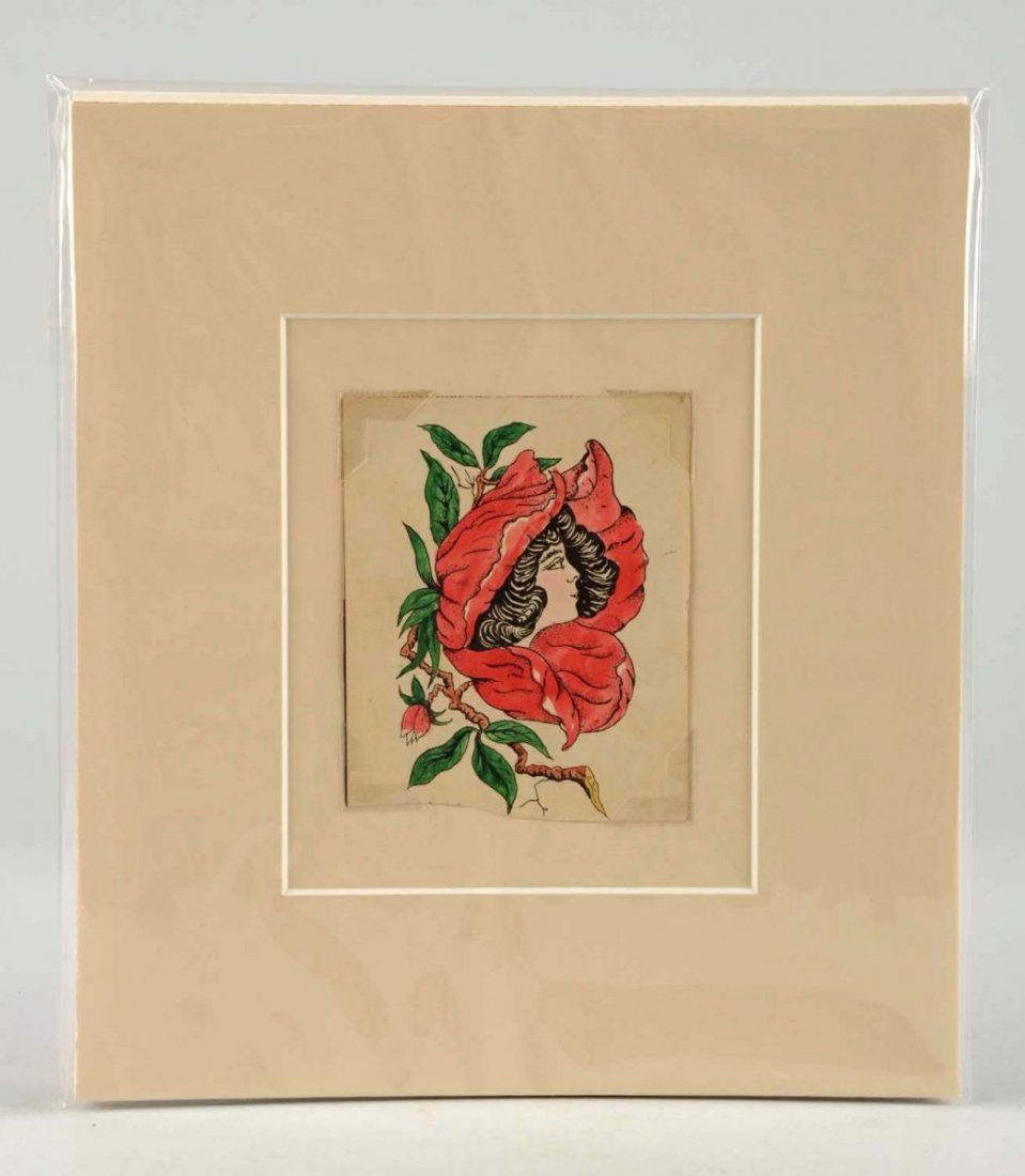 Original Circa 1910 Tattoo Flash Art Work.: Artwork measures 3 - 1/4” x 4” and is matted. This piece came from the same collection as the signed J.F. Barber piece but is un-signed and of the same era. This is a single piece that features a
