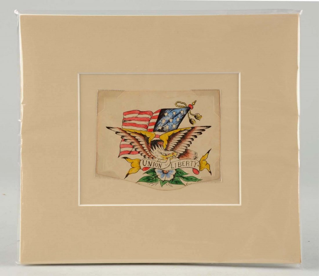 Original circa 1910 Tattoo Flash Art Work.: Artwork measures 3 - 1/4” x 4” and is matted. This piece came from the same collection as the signed J.F. Barber piece but is un-signed and of the same era. This is a single piece that features a