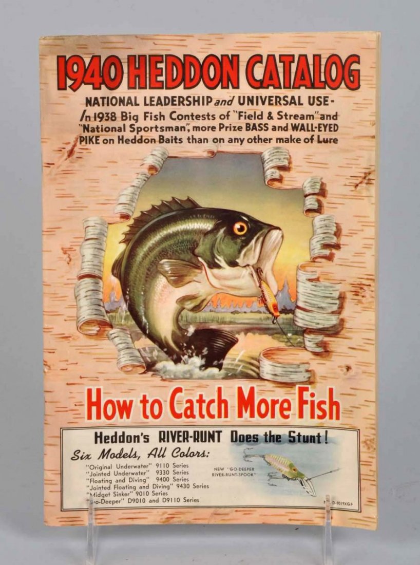 1940 Heddon Fishing Lure Catalog.: This 1940 Heddon catalog shows a wide variety of lures, rods, reels, and other items. Condition (Excellent). Size 10 - 1/2" L.