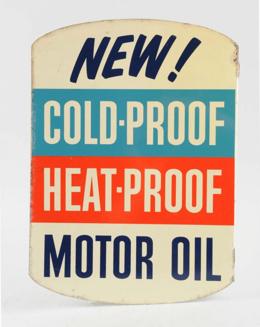 Gulfpride Select Single-G Sign.: Tin flange sign. Light wear in field. Minor rust around the perimeter. Condition (Rated 8). Size 17" x 12".