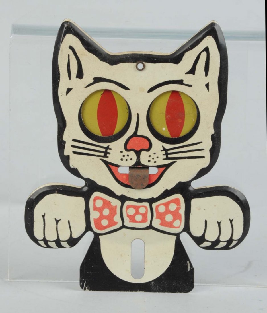 Googly Eye Cat License Plate Attachment.: Single sided tin, eyes move. In good condition with light wear. Condition (Rated 8.5). Size 5" x 4".