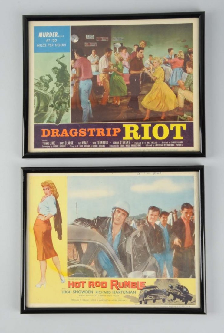 Lot of 2: Movie Lobby Cards.: Includes Hot Rod Rumble and Dragstrip Riot. Both in fair condition. Condition (Rated 7.5). Size Each: 11" x 15".
