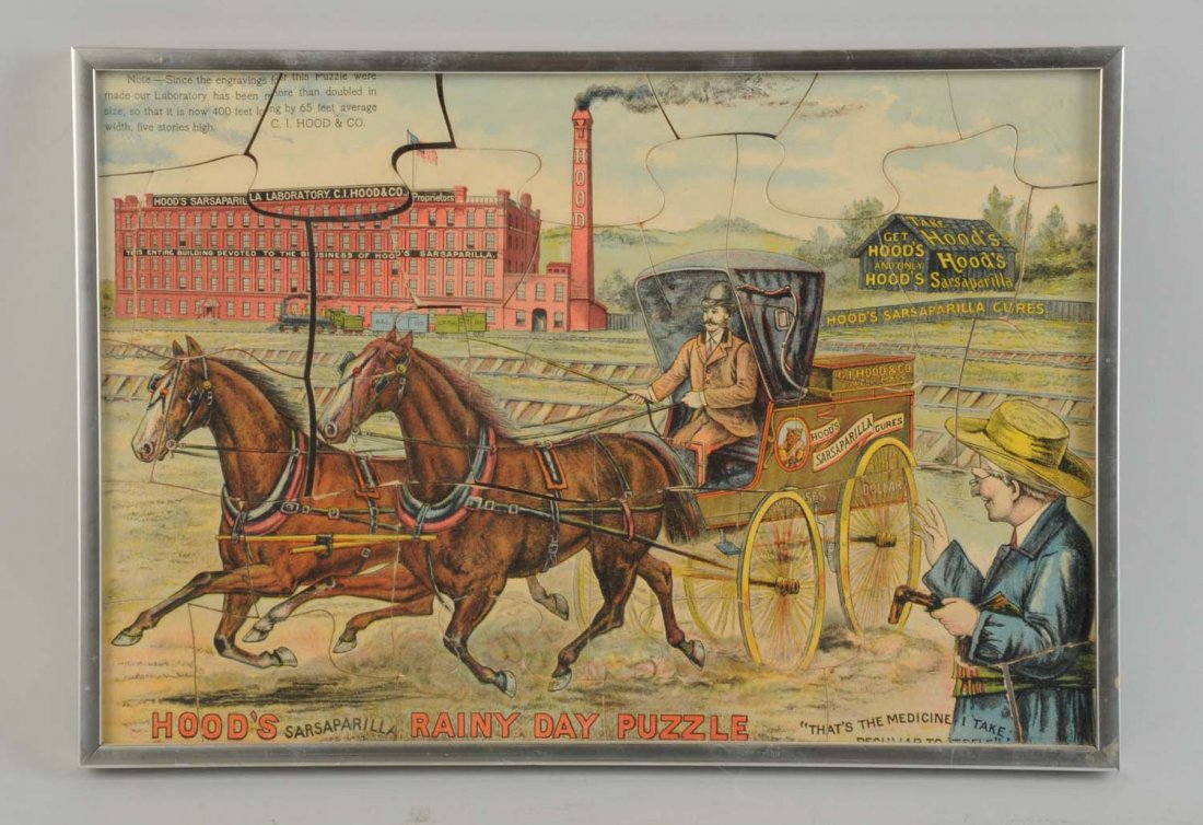 Hood's Sarsaparilla Advertising Puzzle.: Framed. This puzzle has great color and is complete. Condition (Excellent). Size 15" x 10".