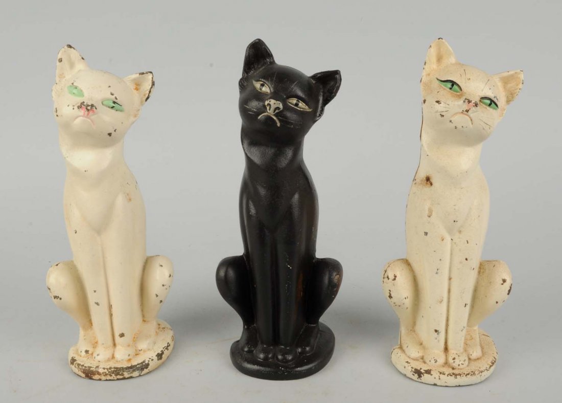 Lot Of 3: Cast Iron Deco Cat Doorstops.: Each by Hubley. Condition (Very Good - Excellent). Size Each: 10 - 1/2" T.