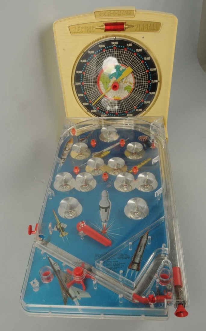 Marx Big Dial Blast Off Pinball Game.: The toy includes its original box, which has nice color graphics, is marked "Louis Marx and Co., Inc. MCMXLVIII", has some creasing and wear, and has the cardboard inserts. The toy itself looks to be 