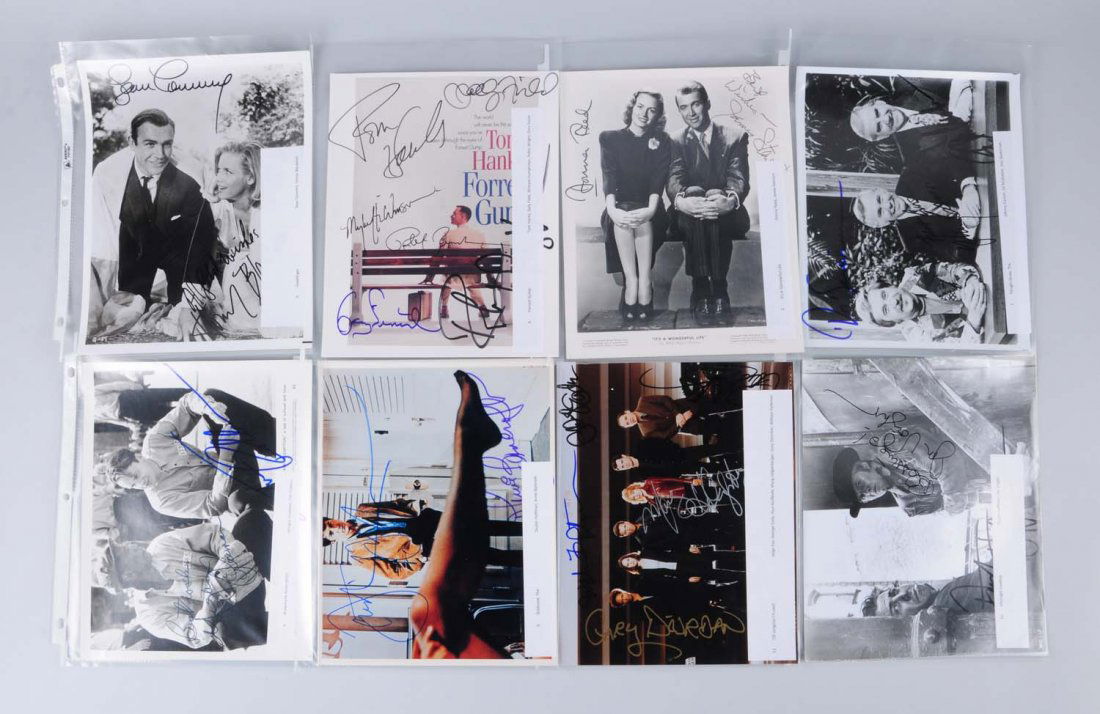Lot of 8: Autographed Star Photos.: This group includes autographs by James Stewart, Sean Connery, Tom Hanks, Roy Rogers, Johnny Carson, Dustin Hoffman, Ann Bancroft and many others. Condition (Excellent). Size Each: 8" x 10".