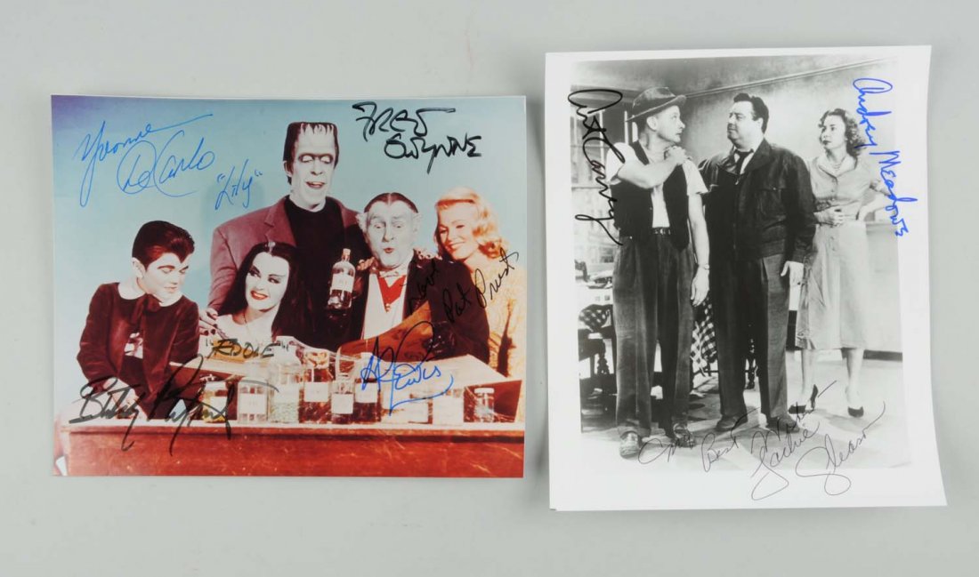 Lot of 2: Autographed Star Photos.: One photo is from the TV show, "The Munsters." It's autographed by Fred Gwynn. Yvonne DeCarlo, Pat Priest, Al Lewis and Butch Patrick. The second photo is from the TV show "The Honeymooners." It's aut