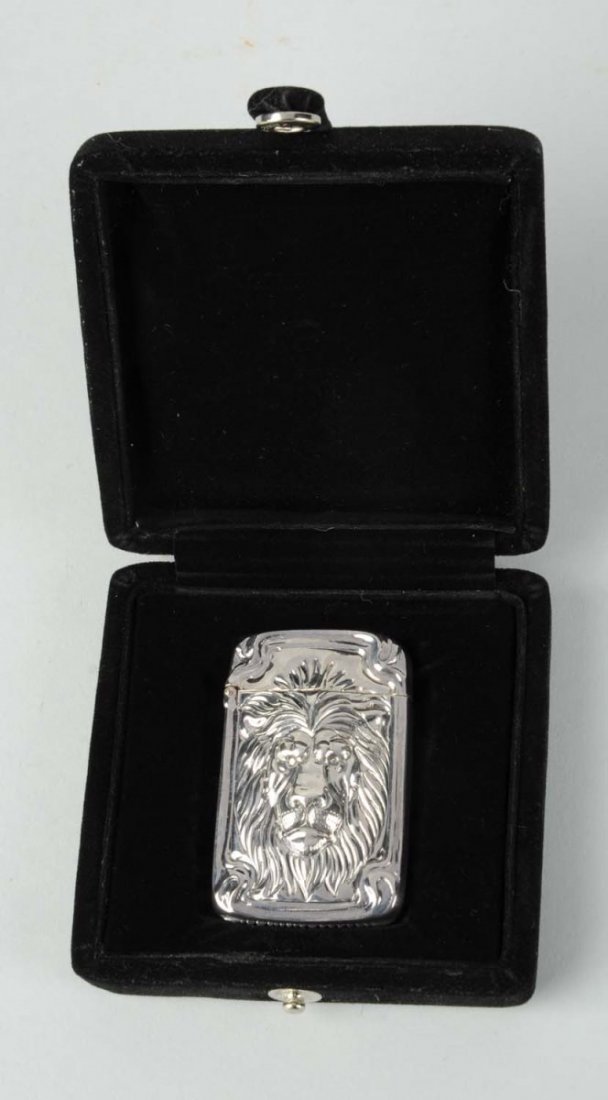 Sterling Silver Match Safe Or Vesta.: By Wallace Silversmith for International Match Safe Association, 2007. Original case of a lion. Condition (Excellent). Size 3" L.