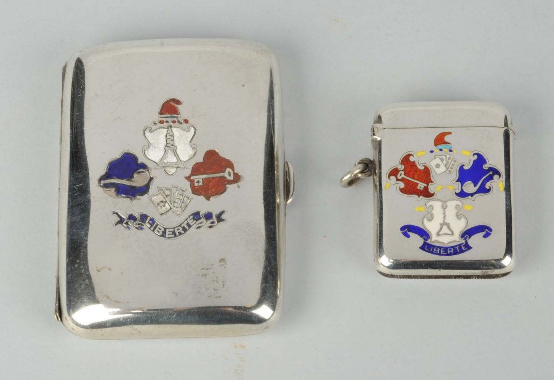 Lot Of 2: Sterling Silver Cases.: Lot includes a match safe or vesta by Richard Cooper of Birmingham 1906, and a cigarette case by Miller Bros. Birmingham 1903. Minor dents. Condition (Excellent). Size 3" L.