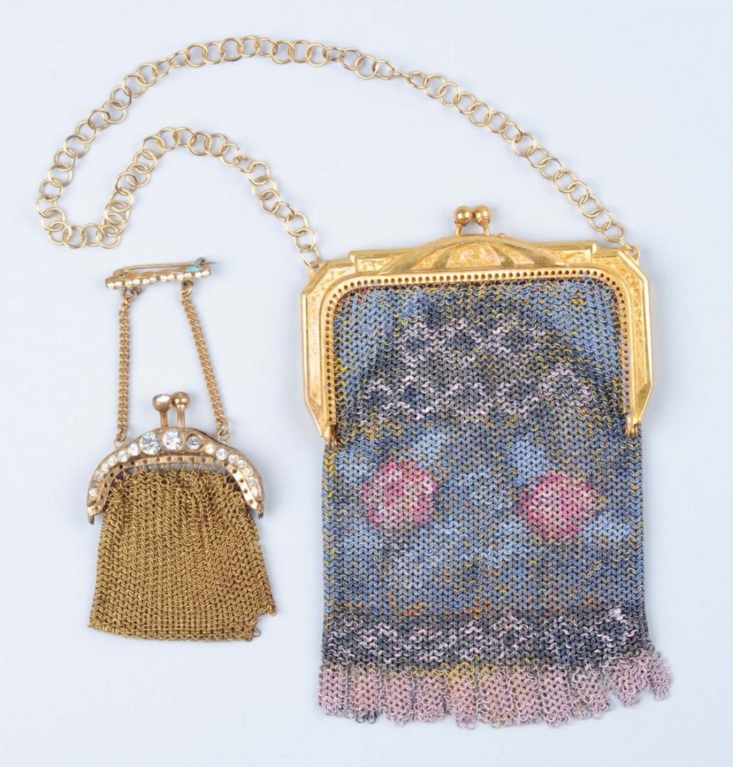 Lot Of 2: Mesh Purses.: One by Whiting & Davis, Art Deco, no damage. A small chain mesh purse with a pin to wear, no damage. Condition (Excellent).