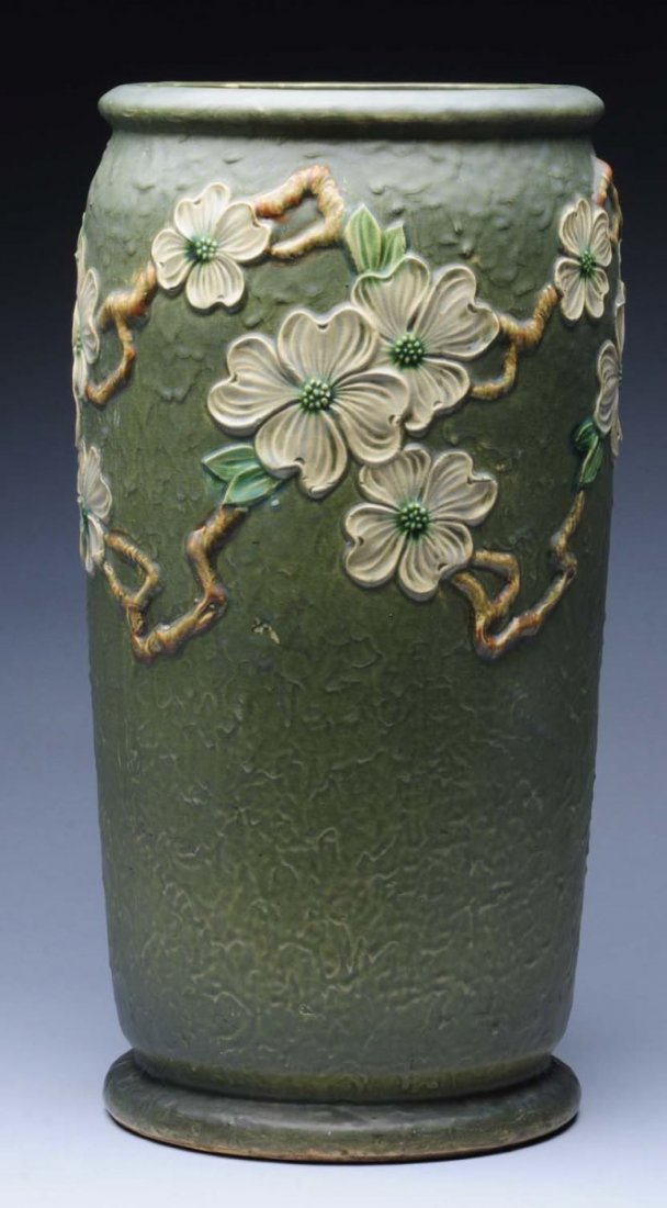 Roseville Dogwood Umbrella Stand.: Roseville ink stamp. Condition (Excellent). Size 20 - 1/2" x 10 - 1/2".