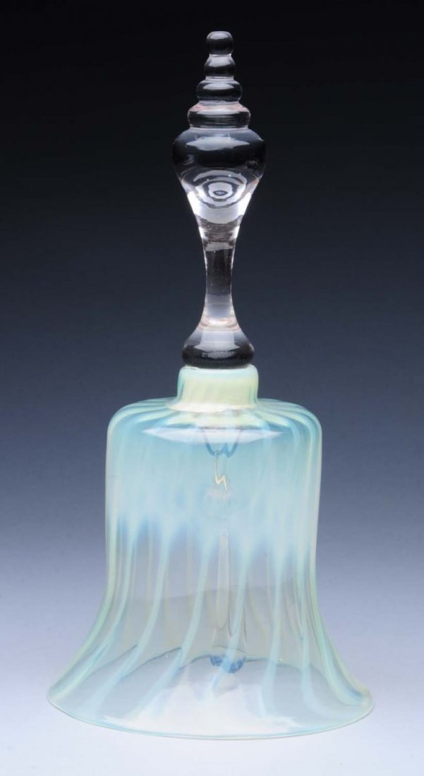 Antique Victorian Clear Glass Wedding Bell.: With opaline draped from top to bottom. A four knob clear glass handle and clapper. Condition (Excellent). Size 11" T.