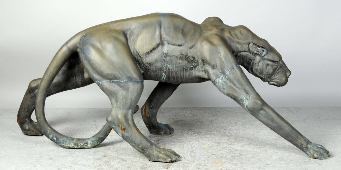 Life Size Cast Metal Panther.: This large full size metal panther is in great condition with just some light corrosion and rust around the feet. Condition (Very Good Plus). Size 73" x 31" x 23".