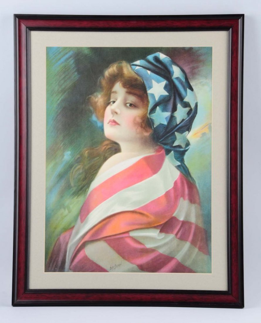 Rare Patriotic WWI J. Ross Bryson Pinup Print.: Signed under glass. Condition (Excellent). Size 25 x 20".