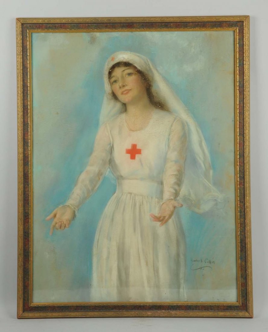 Haskell Coffin. 20th Century.: Original illustration art for Red Cross poster. Pastel on board. Signed lower right. Poster included. Condition (Poor). Size 37" x 28".
