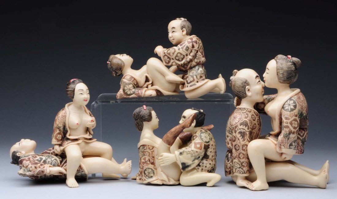 Lot Of 8: Oriental Erotica Human Puzzle Pieces.: Two with repair. Condition (Excellent). Size Largest: 5 - 1/2" T.