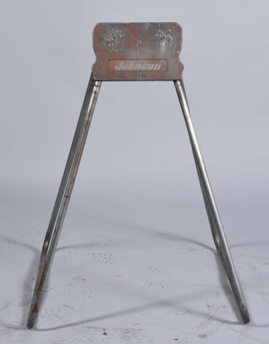 1950s Factory Johnson Outboard Motor Stand: Original condition with Johnson nameplate. 15 lbs. Condition (Good). Size 34" T.