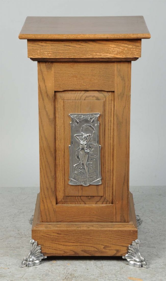 Slot Machine Stand With Metal Feet: With nude metal front insert plaque and locking rear door with key. Condition (Excellent). Size 36" x 17 - 1/2" x 19"