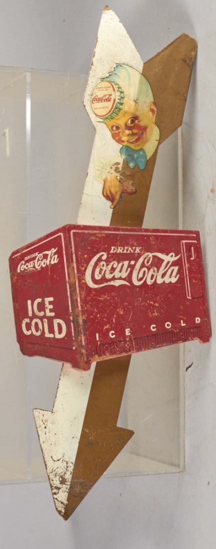 Sprite Boy Coca Cola Wood Sign: Sign features cooler and an arrow with a Sprite Boy decal. Condition (Fair). Size 29" L.