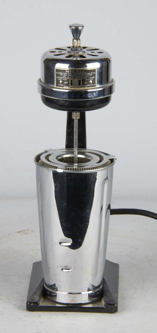 Mixall Type A Milkshake Mixer: Milkshake mixer comes with stainless steel mixing tumbler and strainer. Made by the Chronmaster Electric Corp. Condition (Excellent). Size 13" T.