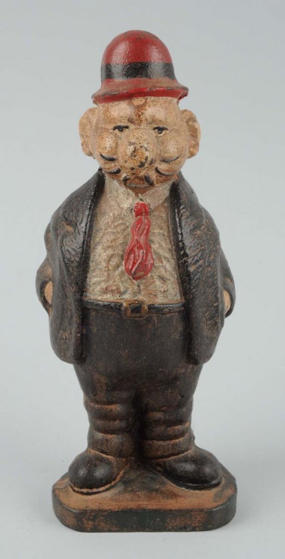 Cast Iron Wimpy Figural Still Bank: In the image of J. Wellington Wimpy -one of the characters in the long-running comic strip Thimble Theatre and in the Popeye cartoons. No markings. Contemporary. Condition (Good). Size 8 - 1/2" T.