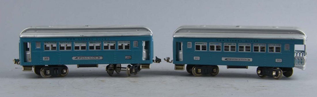 Lot Of 2: Lionel Lines Standard Gauge Train Cars: Including 1 - 312 Observation Car and 1 - 309 Pullman Car. Both are refinished in tan with maroon windows. Condition (Very good). Size 14" L.