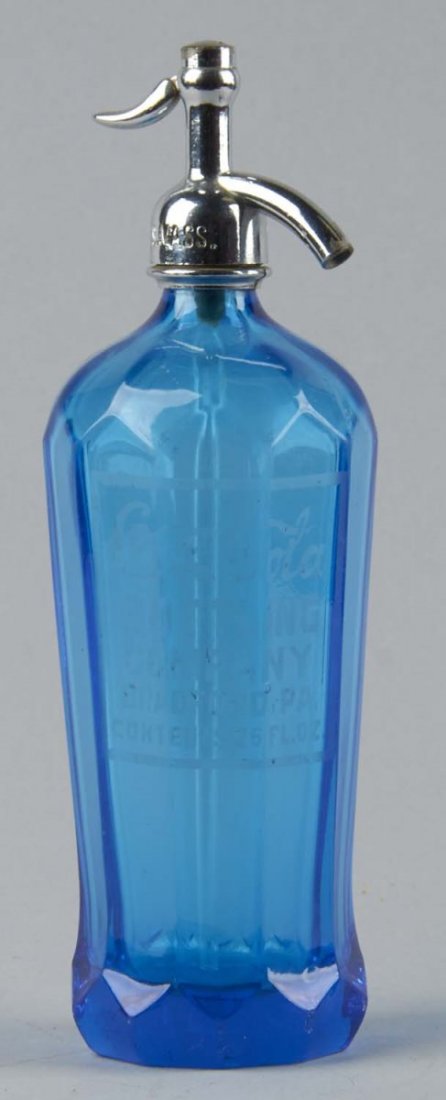Coca Cola Countertop Soda Water Dispenser: Blue glass marked Coca Cola Bottling Company Bradford, PA. Contents 26 Fl. Oz. and Made In Czecho Slovakia on bottom. Top is marked Cooper Bev.. Pitts. Mass. Condition (Very good). Size 13" T.