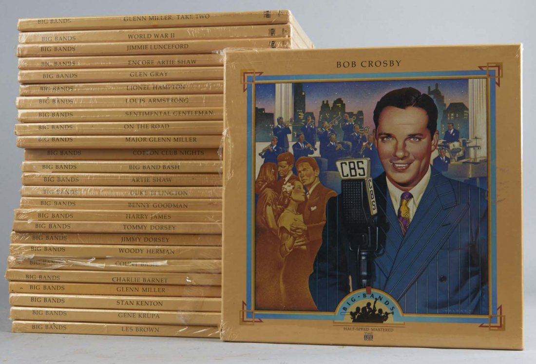 Lot Of 26: Time Life Big Band Boxed Record Sets: Including #01 Glenn Miller (opened), #02 Tommy Dorsey (opened), #03 Harry James, #04 Benny Goodman, #05 Duke Ellington, #06 Artie Shaw, #07 Charlie Barnet, #08 Count Basie, #09 Woody Herman, #10 Jimmy