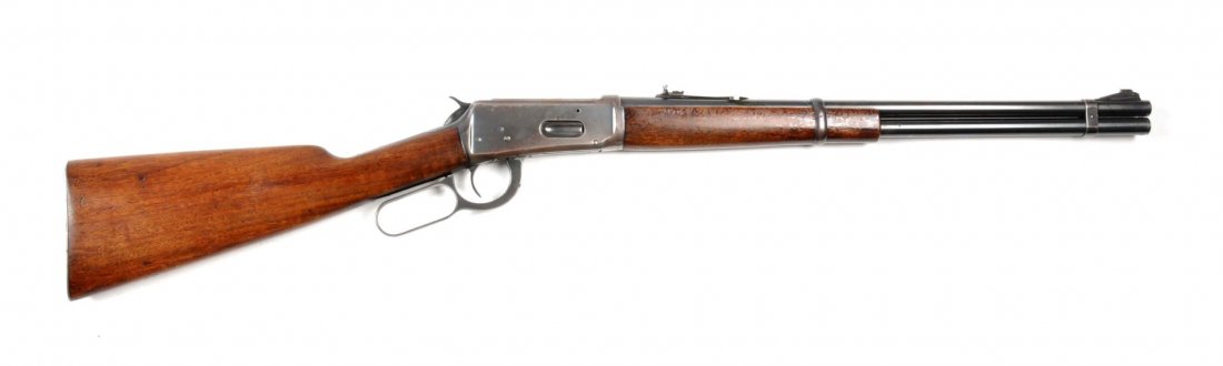 **Winchester Model 1894 Lever Action Carbine.: Serial # 1444525 Offered is a war-era (1942-1948) flat band Model 1894 lever action carbine chambered for the .32 Winchester Special. Has a 20" barrel, full magazine, ramp front sight, sporting rear s