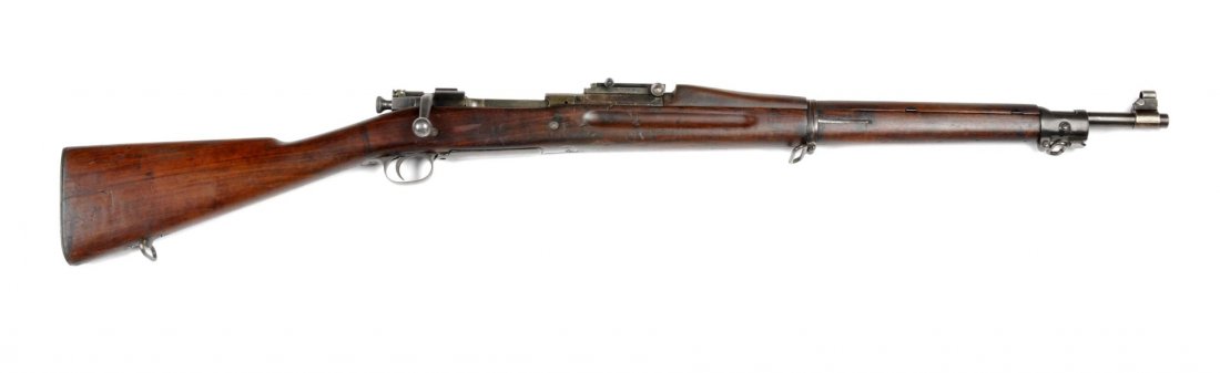 **Early Rock Island Model 1903 Bolt Action Rifle.: Serial # 43840 This rifle started life at the Rock Island Arsenal in 1909. It was reworked for the first World War with the addition Avis 12-18 World War I rebarrel. The stock has inspector marks "S.A