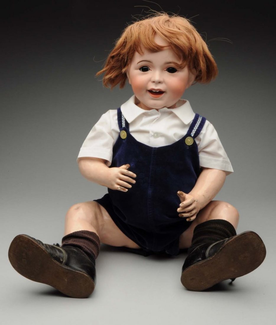 Life-Sized SFBJ Character Baby Doll.: French bisque socket head incised “SFBJ 236 Paris 12” (speckling) with multistroked eyebrows, sleeping eyes, open/closed mouth with two upper teeth, replaced wig; original French composition baby