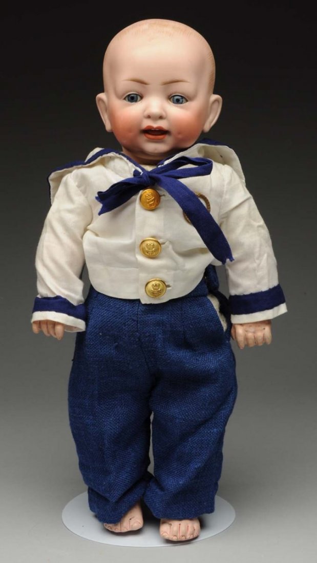 Rare German Character Toddler.: Bisque socket head incised 151 by Hertel, Schwab & Co. with solid dome head, painted hair, wavy eyebrows, sleeping eyes, open/closed mouth with upper teeth; on a rare original kid toddler body with jo