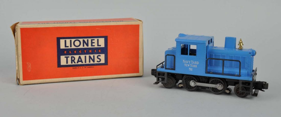 Lionel No. 51 Navy Switcher.: The struts are good on this locomotive, no screw cracks, This locomotive is complete and all original, very clean and attractive and in excellent condition. Original box has insert, insert is taped, b