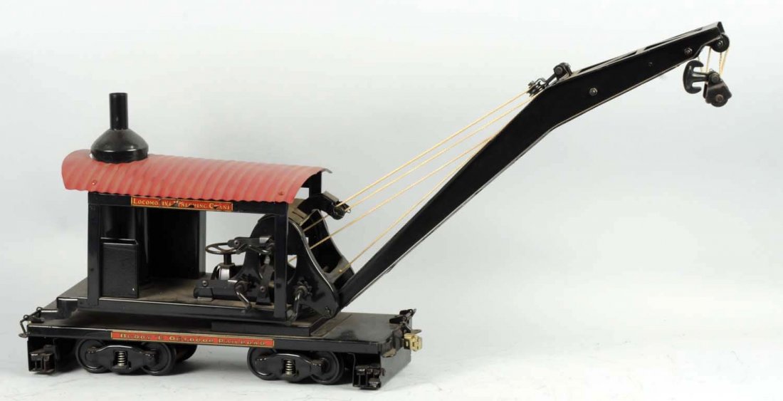 Pressed Steel Buddy L Railroad Crane Car.: Contemporary. All original and in virtually unplayed with condition. Complete. Condition (Near Mint). Size 33" L.