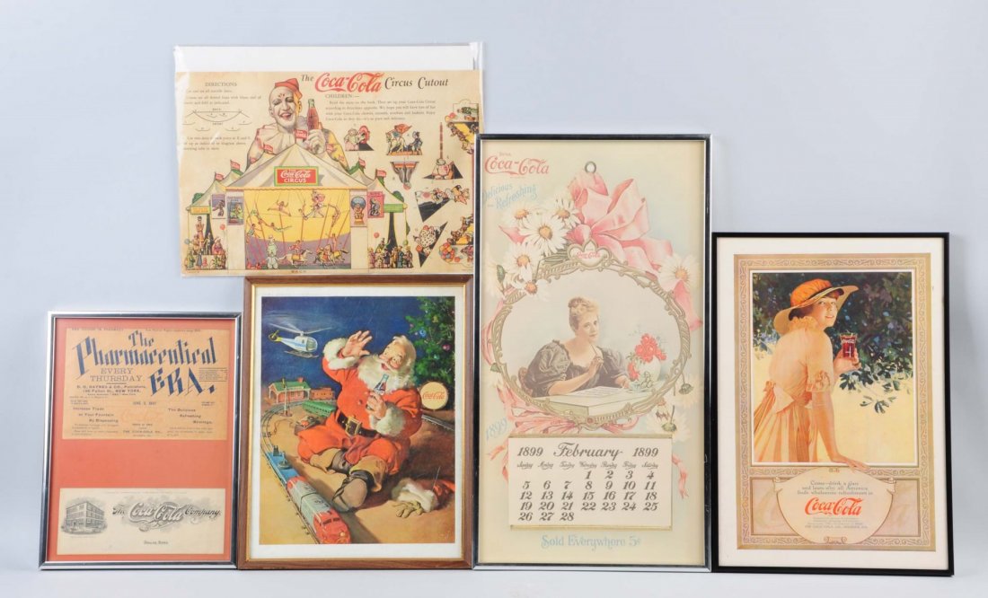 Lot Of 5: Coca - Cola Pieces.: Lot includes two magazine ads, two copied pieces and a framed Dallas, TX letter head portion. Condition (Very Good). Size Largest : 21" x 11 -1/2" .