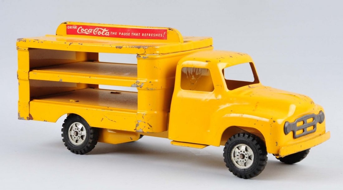 1950s Buddy L Coca - Cola Toy Truck.: Heavier than average wear and paint chips. Condition (Good - Very Good). Size 14 -1/2" L.
