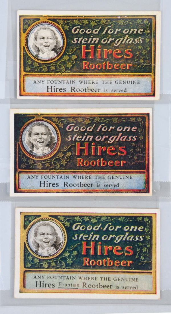Lot Of 3: Hires Root Beer Ugly Kid Coupons.: This group of three Hires coupons all depict the Ugly Kid. Only very minor wear overall. Nice group. Condition (Very Good Plus). Size Each : 4" L.