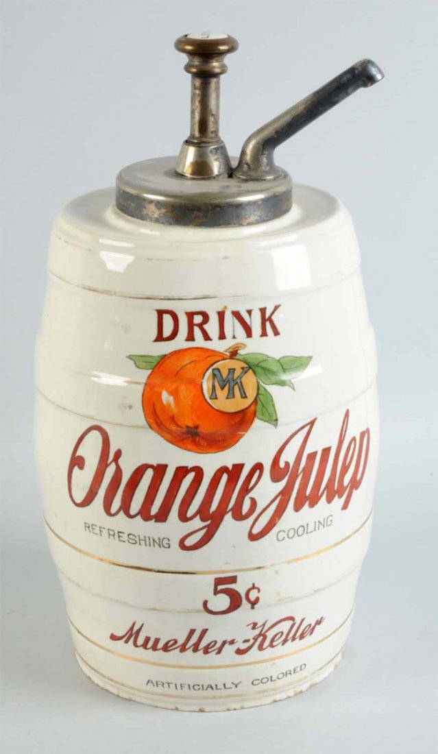Orange Julep Ceramic Barrel Syrup Dispenser. (1 of 4)