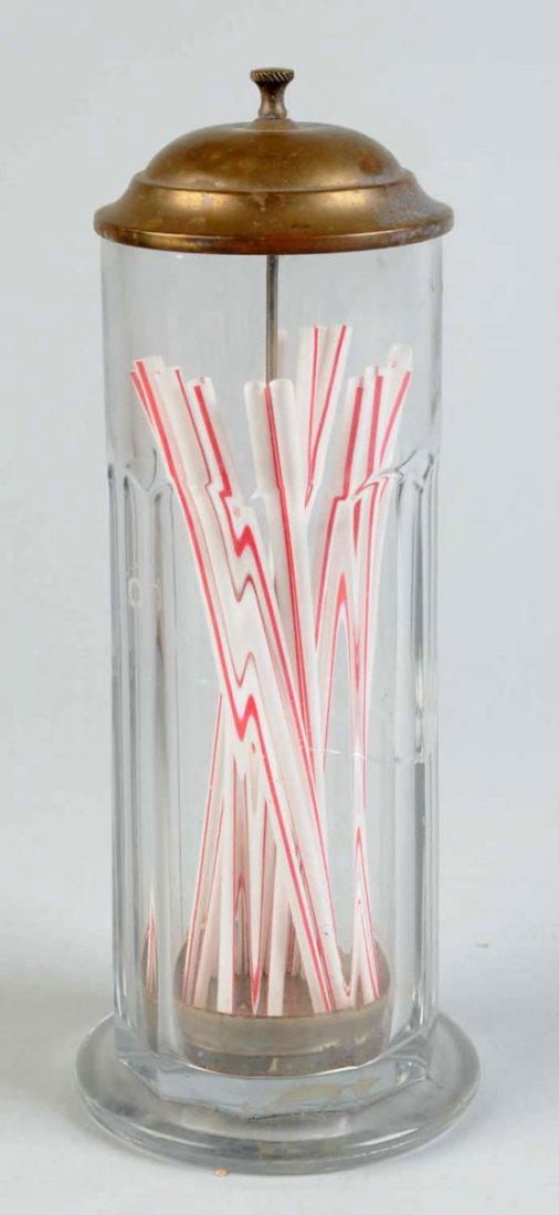 Glass Straw Holder With Brass Lid. (1 of 1)