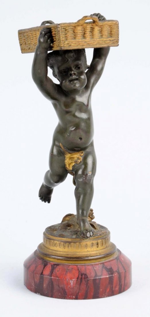 Small Bronze Of Boy Running With Basket. (1 of 2)