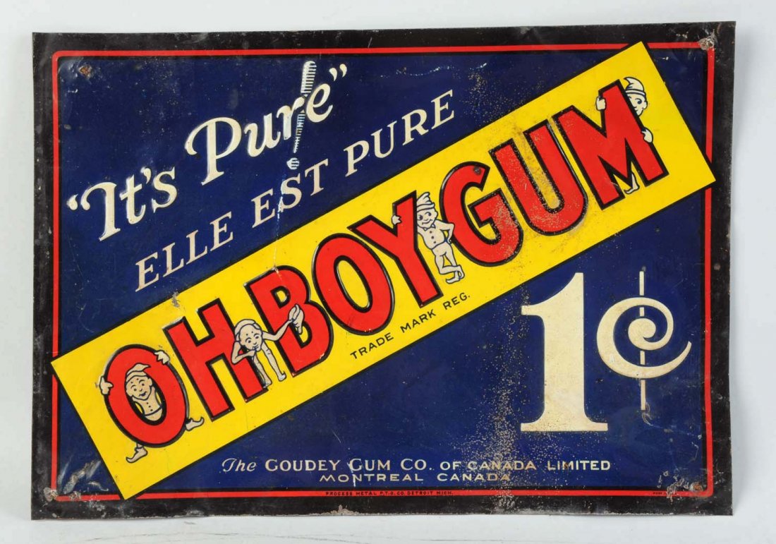 Oh Boy Gum Tin Advertisement Sign. (1 of 1)