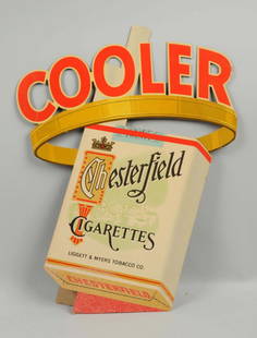 Chesterfield Cigarettes Diecut Cardboard Sign.: This sign has a few light bends and an odd area of discoloring near the bottom. Condition (Very Good). Size 22" T.