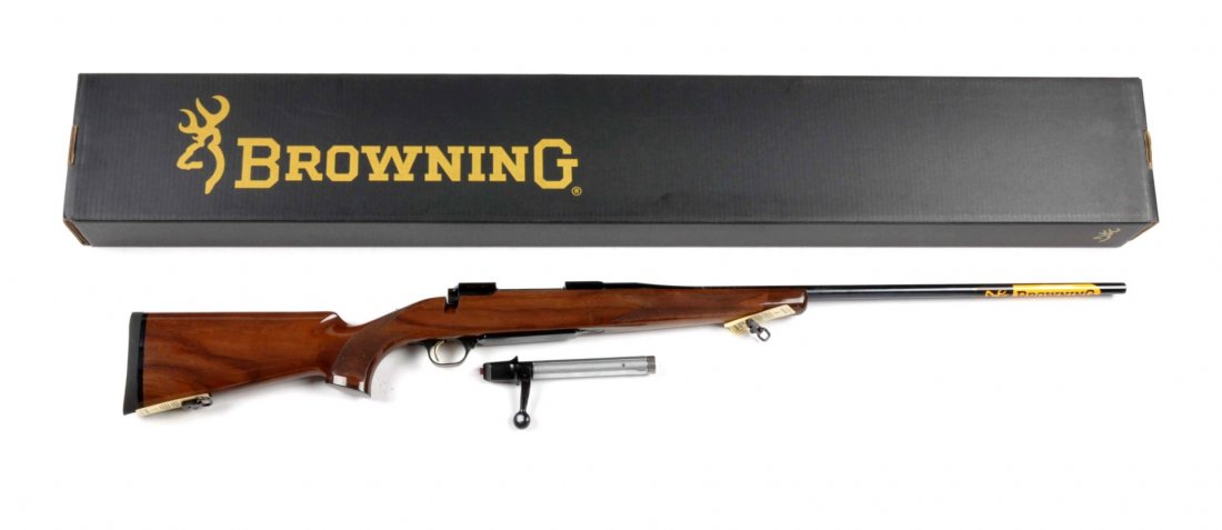 **MIB Browning A-Bolt II Bolt Action Rifle.: Serial # 81931MN351 Made in Japan. Chambered for the .25-06 Remington cartridge. Features 26" barrel, no sights, high gloss checkered walnut stock, contrasting forend tip and grip cap, black rubber re